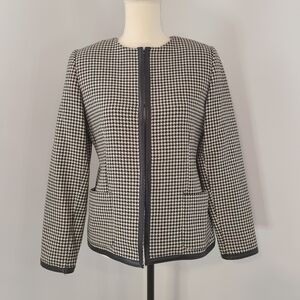 Valerie Stevens White and Black Houndstooth Print Blazer Size 6P Career Wear